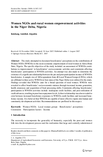 (PDF) Women NGOs and rural women empowerment activities in the Niger ...