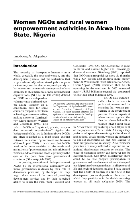 (PDF) Women NGOs and rural women empowerment activities in Akwa Ibom ...