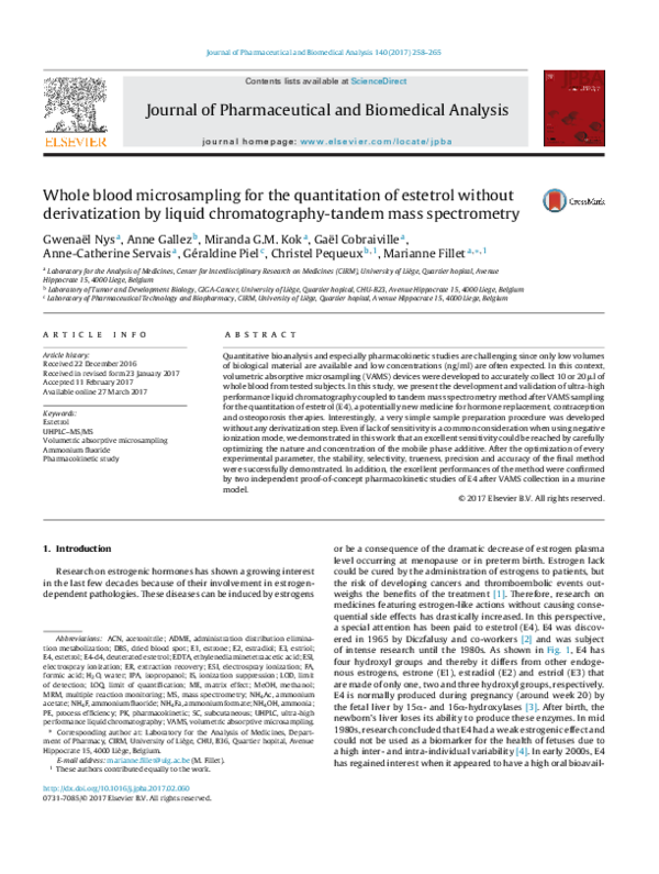 (PDF) Whole blood microsampling for the quantitation of estetrol ...