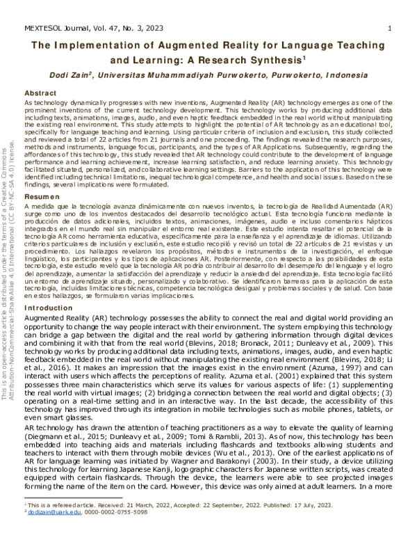 (PDF) The Implementation of Augmented Reality for Language Teaching and ...