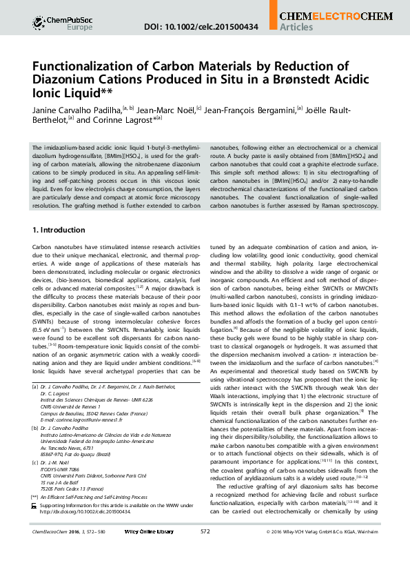 (PDF) Functionalization of Carbon Materials by Reduction of Diazonium ...
