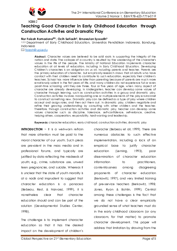 (PDF) Teaching Good Character in Early Childhood Education through ...