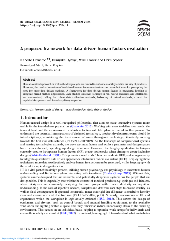 (PDF) A proposed framework for data-driven human factors evaluation