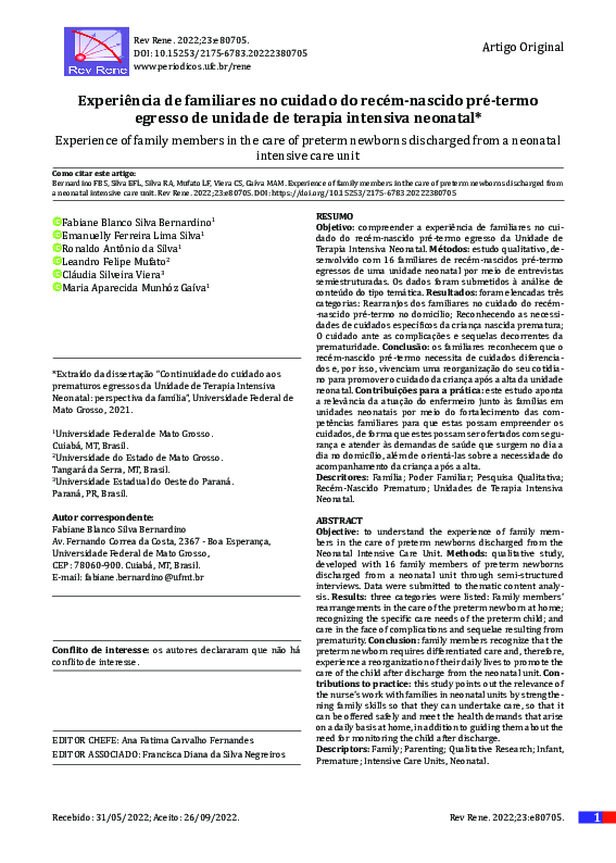 (PDF) Experience of family members in the care of preterm newborns ...