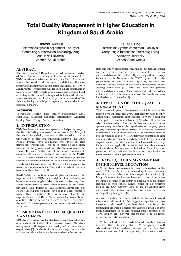 (PDF) Total Quality Management in Higher Education in Kingdom of Saudi ...