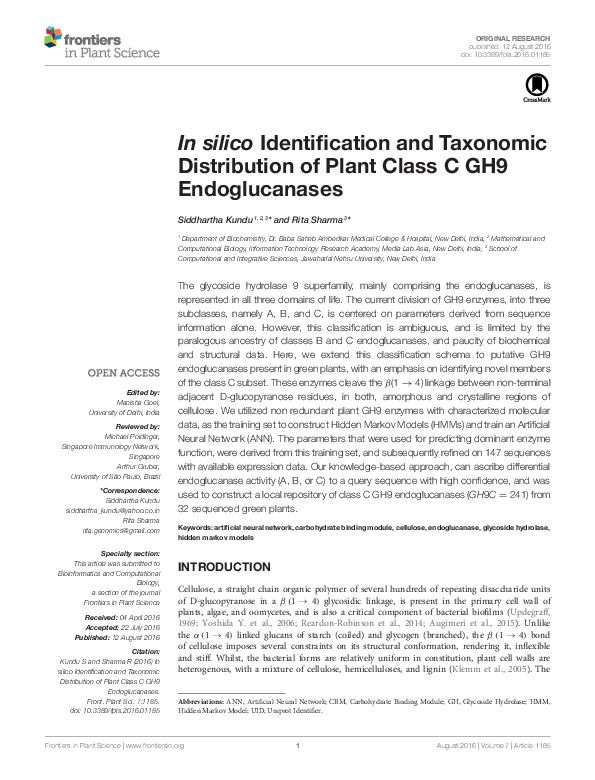 (PDF) In silico Identification and Taxonomic Distribution of Plant ...