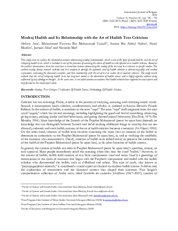 (PDF) Mudraj Hadith and Its Relationship with the Art of Hadith Text ...