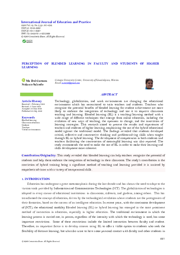 (PDF) Perception of Blended Learning in Faculty and Students of Higher ...