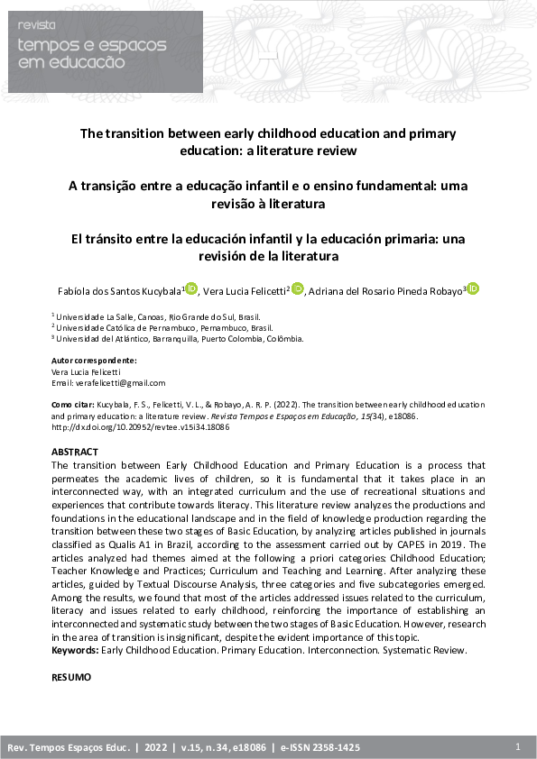 (PDF) The transition between early childhood education and primary ...
