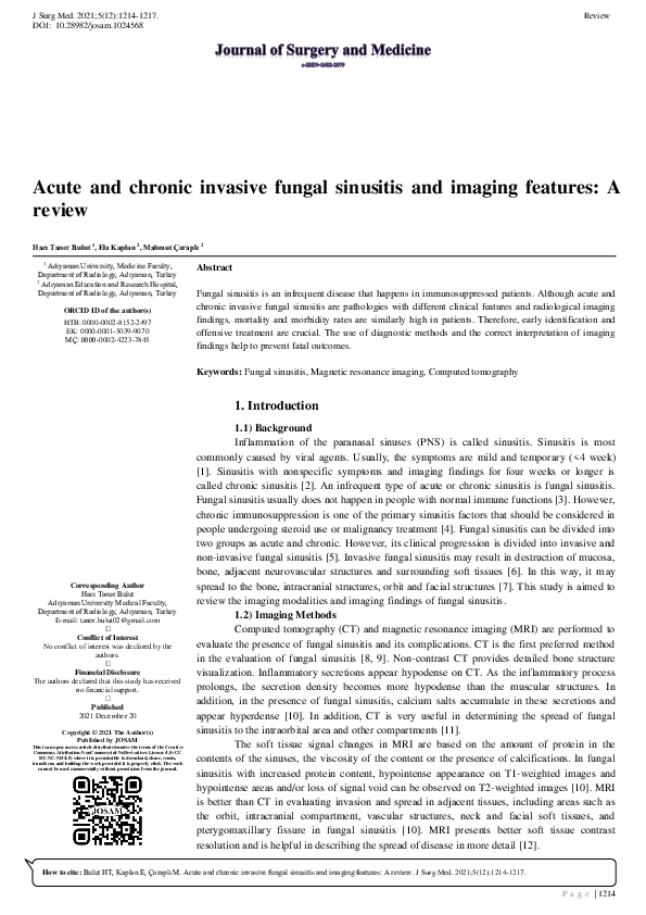 Pdf Acute And Chronic Invasive Fungal Sinusitis And Imaging Features