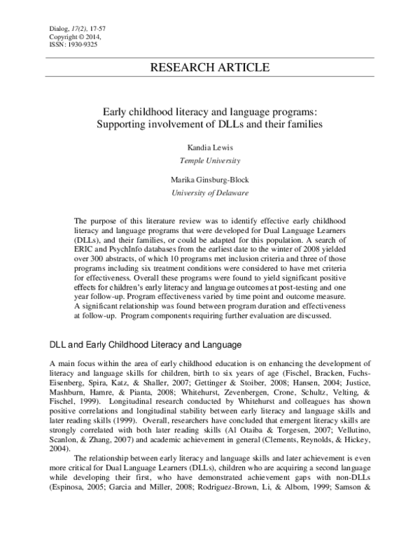 (PDF) Early childhood literacy and language programs: Supporting ...
