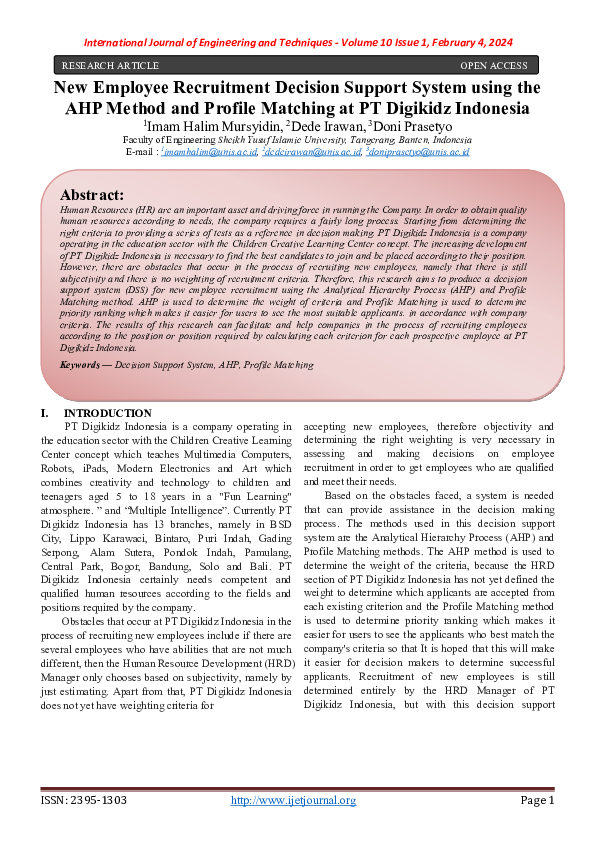(PDF) New Employee Recruitment Decision Support System using the AHP ...