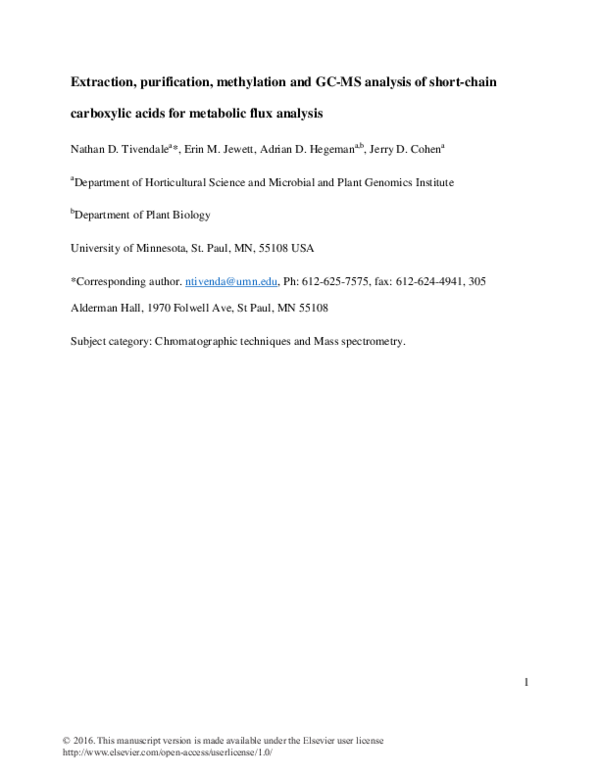 (PDF) Extraction, purification, methylation and GC–MS analysis of short ...