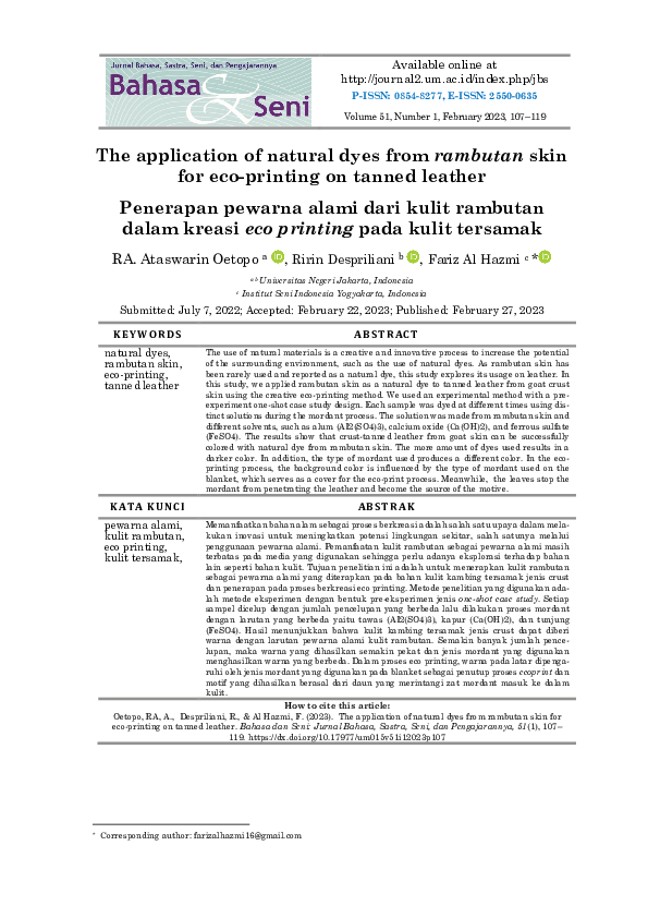 (PDF) The application of natural dyes from rambutan skin for eco ...