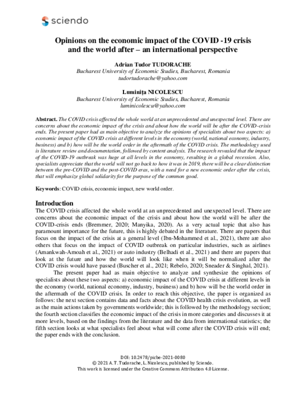 (PDF) Opinions on the economic impact of the COVID-19 crisis and the ...