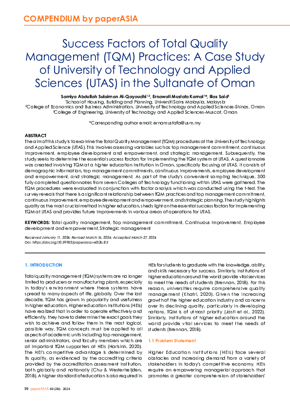 (PDF) Success Factors of Total Quality Management (TQM) Practices: A ...