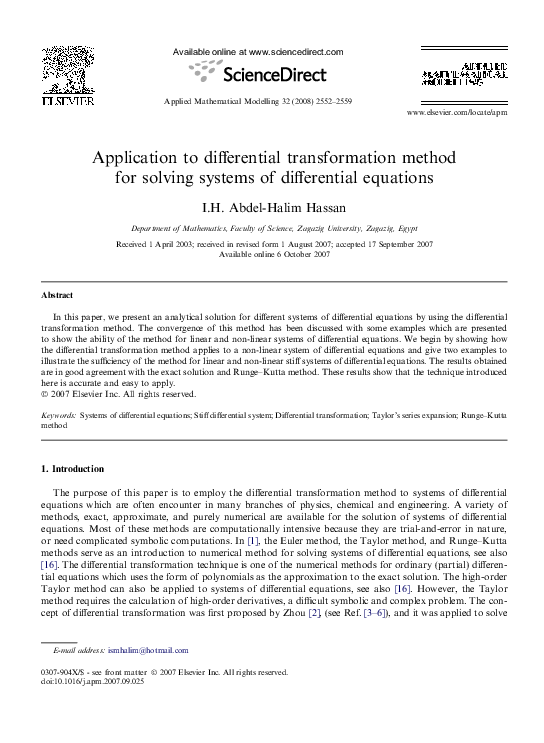 (PDF) Application to Differential Transformation Method for Solving ...