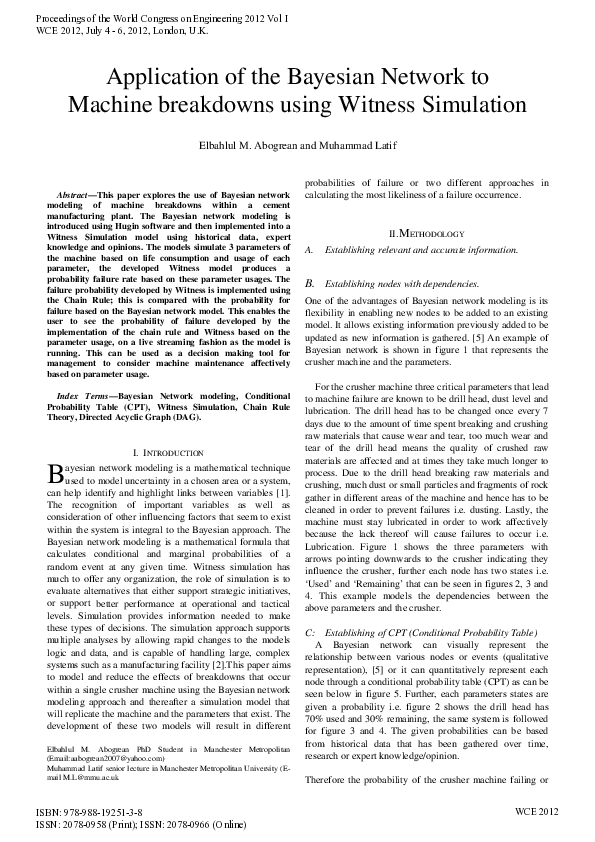 (PDF) Application of the Bayesian Network to Machine breakdowns using ...
