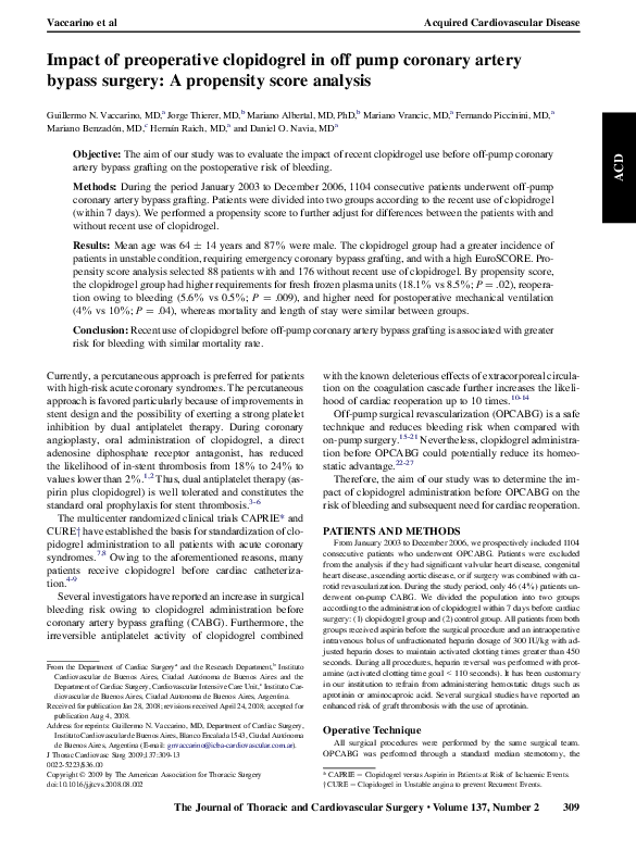 (PDF) Impact of preoperative clopidogrel in off pump coronary artery ...