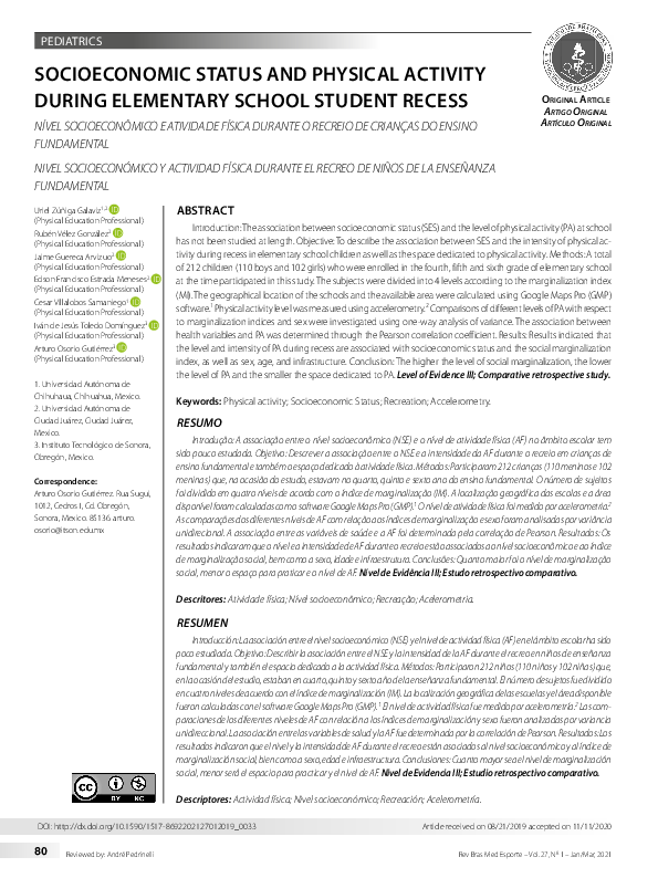 (PDF) Socioeconomic Status and Physical Activity During Elementary ...