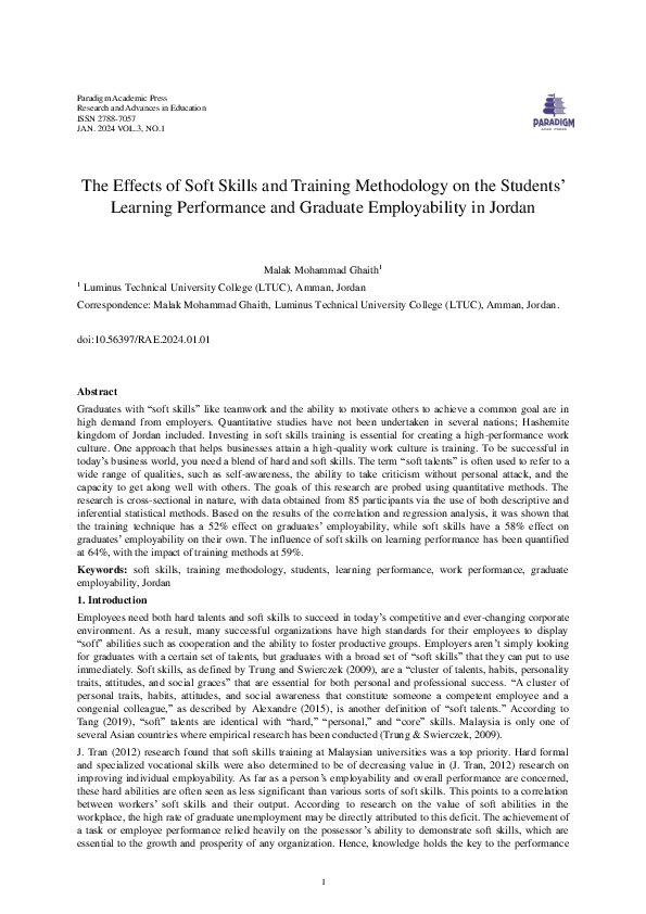 (PDF) The Effects of Soft Skills and Training Methodology on the ...