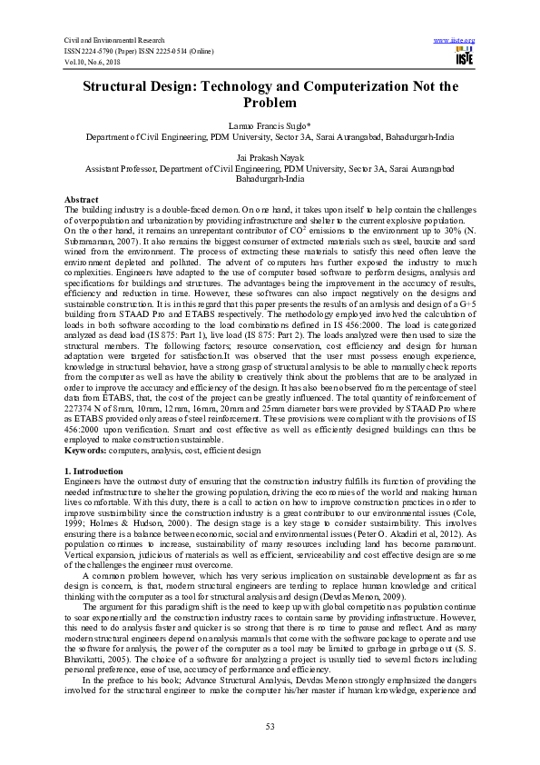 (PDF) Structural Design: Technology and Computerization Not the Problem