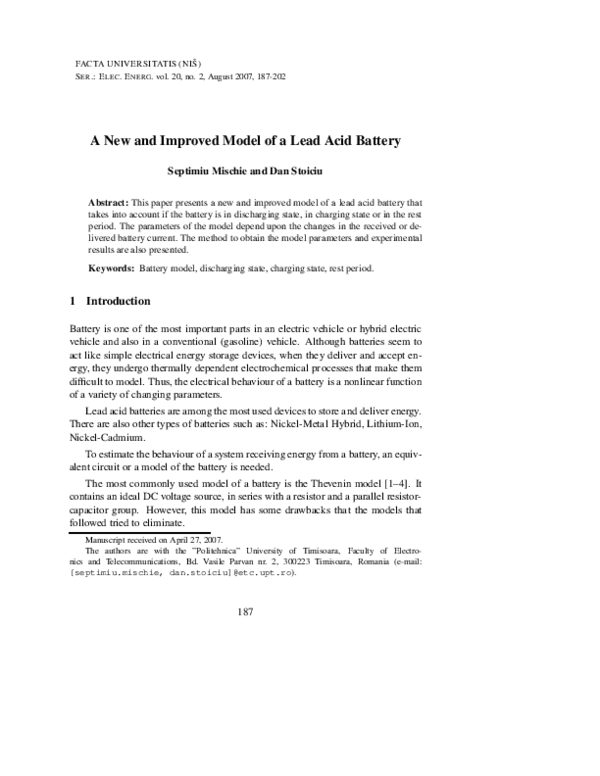 (PDF) A new and improved model of a lead acid battery
