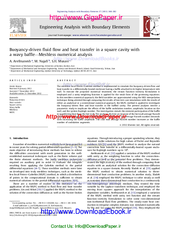 (PDF) Buoyancy-driven fluid flow and heat transfer in a square cavity ...