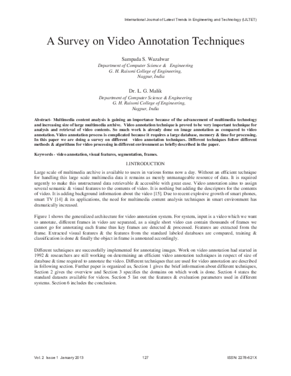 (PDF) A Survey on Video Annotation Techniques