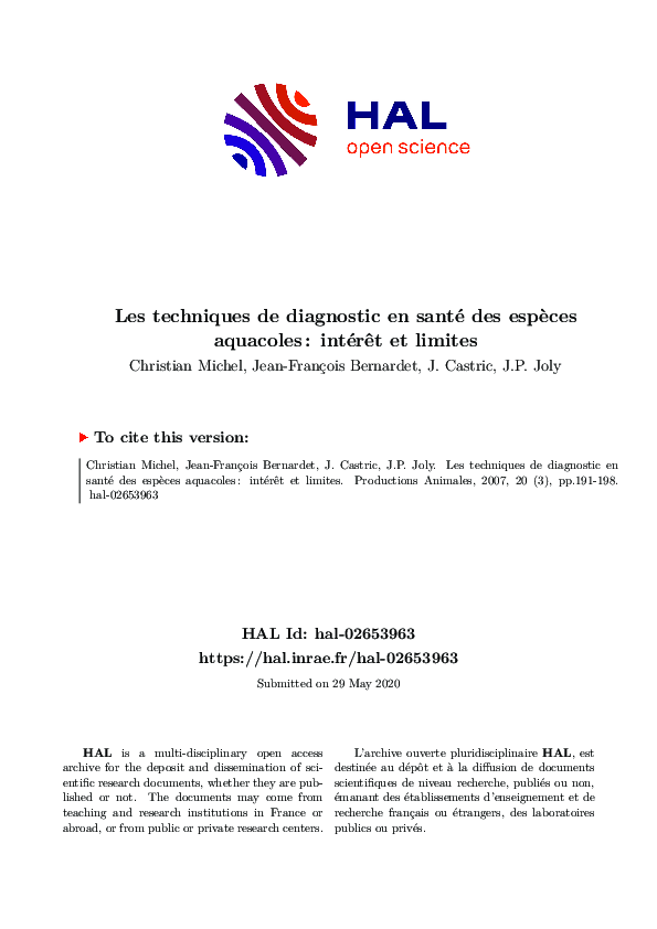 Diagnostic techniques in the health of fish-farming species: interest and limits