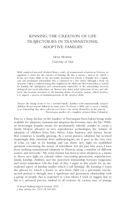 (PDF) Kinning: the Creation of Life Trajectories in Transnational ...
