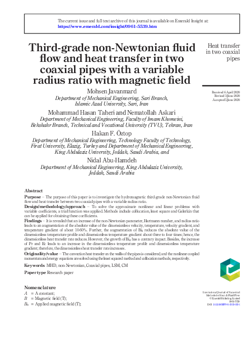 (PDF) Third-grade non-Newtonian fluid flow and heat transfer in two ...