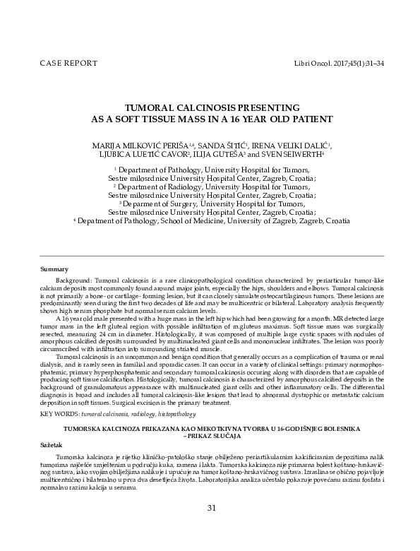(PDF) Tumoral calcinosis presenting as a soft tissue mass in a 16 year ...