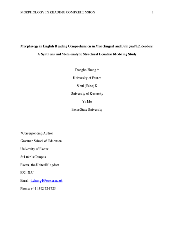 (PDF) Morphology in English Reading Comprehension in Monolingual and ...