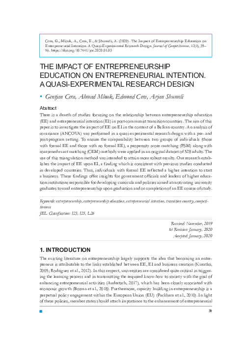 (PDF) The Impact of Entrepreneurship Education on Entrepreneurial ...