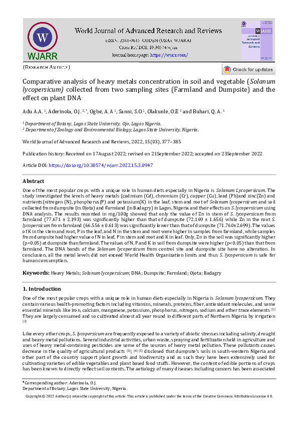 (PDF) Comparative analysis of heavy metals concentration in soil and ...