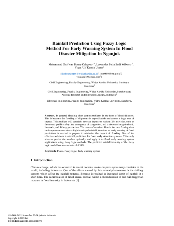 (PDF) Rainfall Prediction Using Fuzzy Logic Method For Early Warning ...