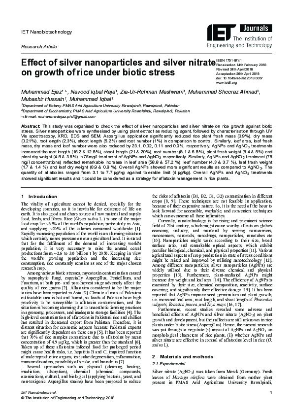 (PDF) Effect of silver nanoparticles and silver nitrate on growth of ...