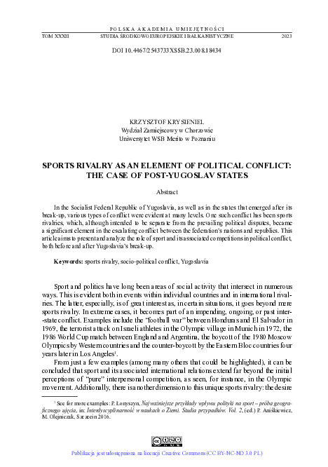 (PDF) Sports Rivalry as an Element of Political Conflict: The Case of ...