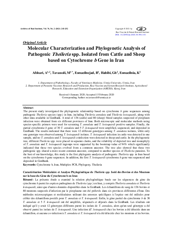 (PDF) Molecular Characterization and Phylogenetic Analysis of ...