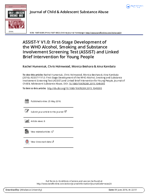 (PDF) ASSIST-Y V1.0: First-Stage Development of the WHO Alcohol ...