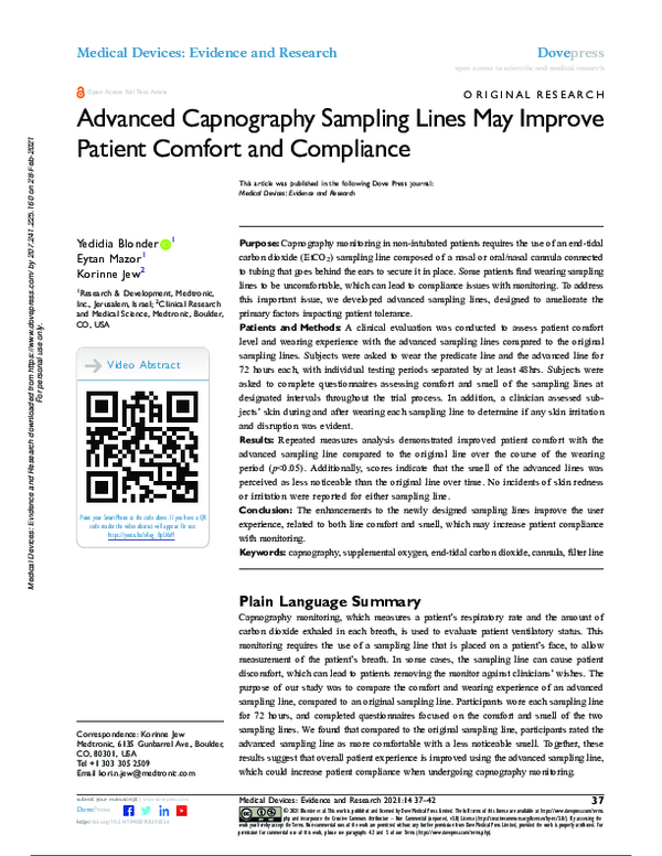 (PDF) Advanced Capnography Sampling Lines May Improve Patient Comfort ...