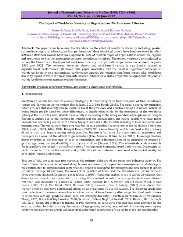 (PDF) The Impact of Workforce Diversity on Organizational Performance ...