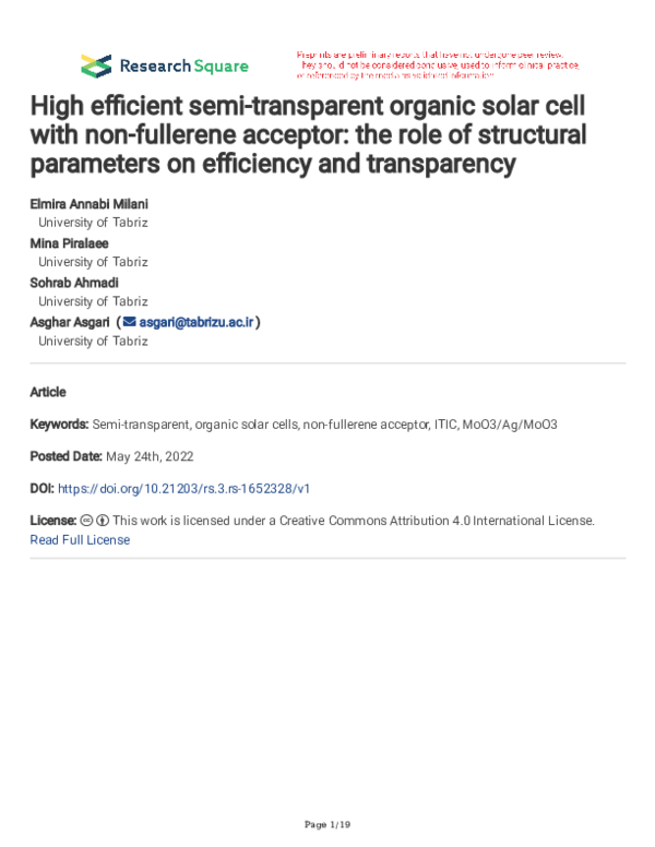 (PDF) High efficient semi-transparent organic solar cell with non ...