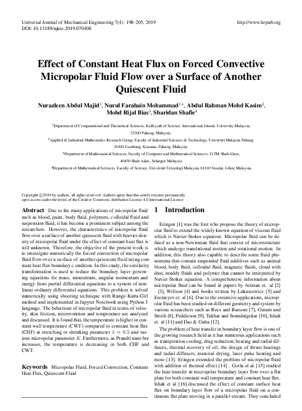 (PDF) Effect of Constant Heat Flux on Forced Convective Micropolar ...