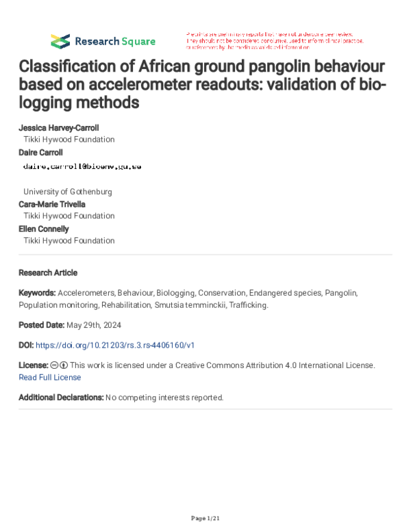 (PDF) Classification of African ground pangolin behaviour based on ...