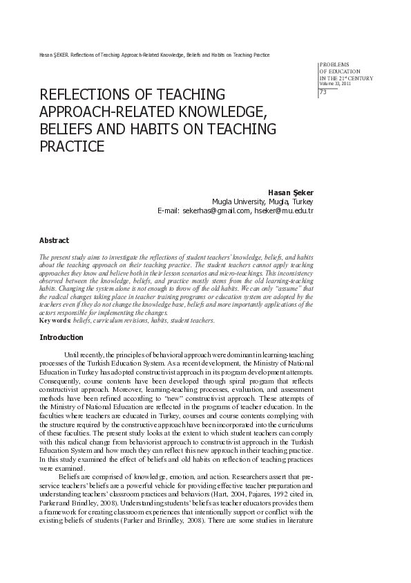 (PDF) Reflections of Teaching Approach-Related Knowledge, Beliefs and ...