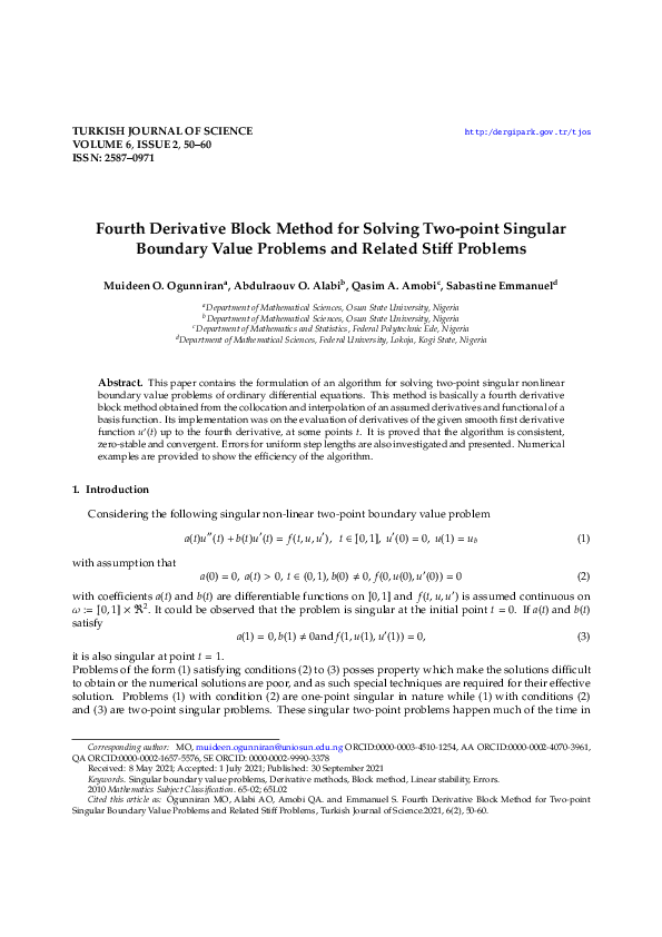 (PDF) Fourth Derivative Block Method for Solving Two-point Singular ...