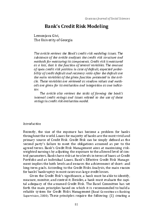 (PDF) Bank’s Credit Risk Modeling