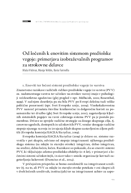(PDF) Od ločenih k enovitim sistemom predšolske vzgoje: primerjava ...